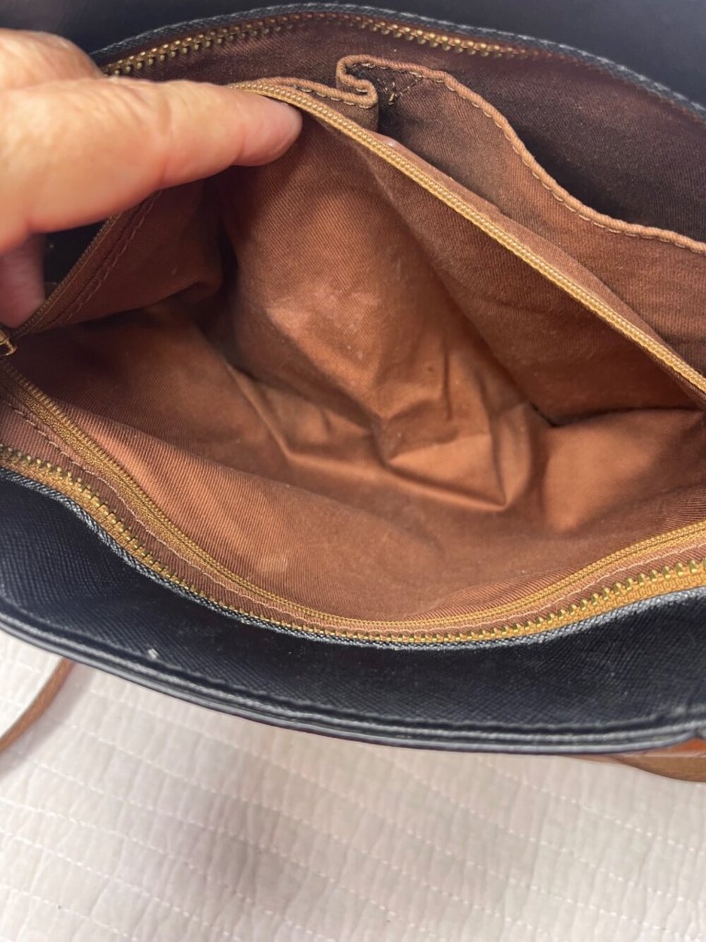 Fossil 1954 Black Brown Leather-Trimmed Classic Tote Bag Crossbody Strap - Picture 11 of 16